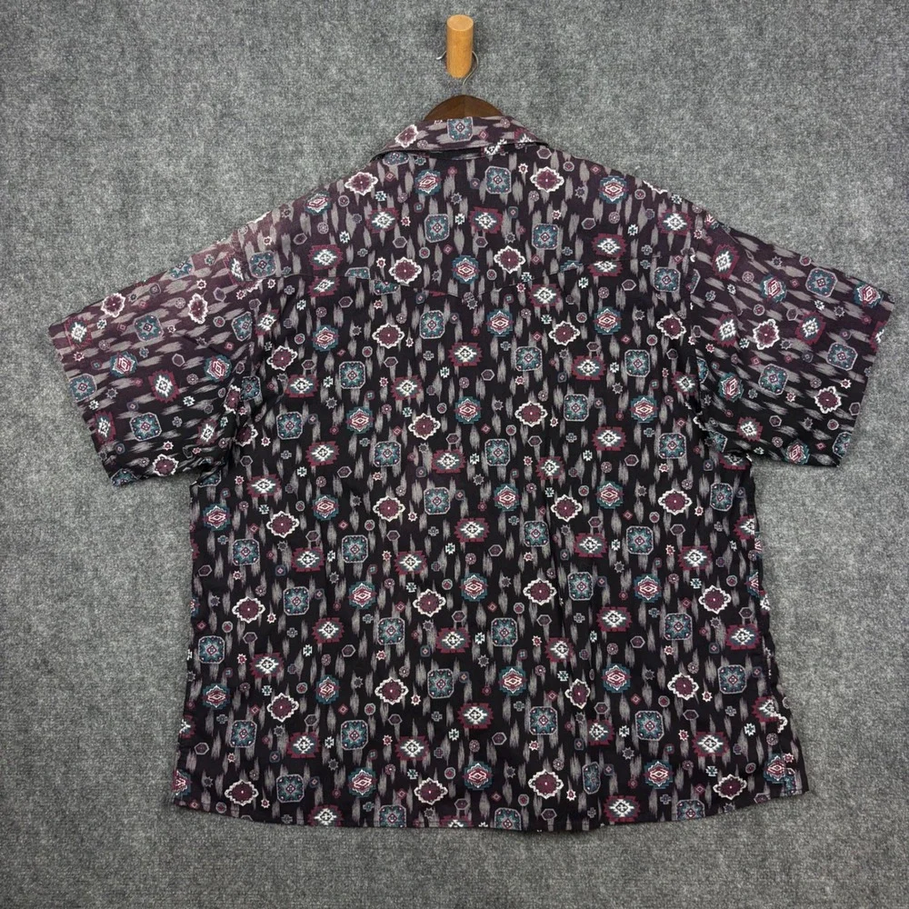 Wrangler Button Up Shirt Mens 17.5 Purple Southwestern Ikat Short Sleeve Cotton